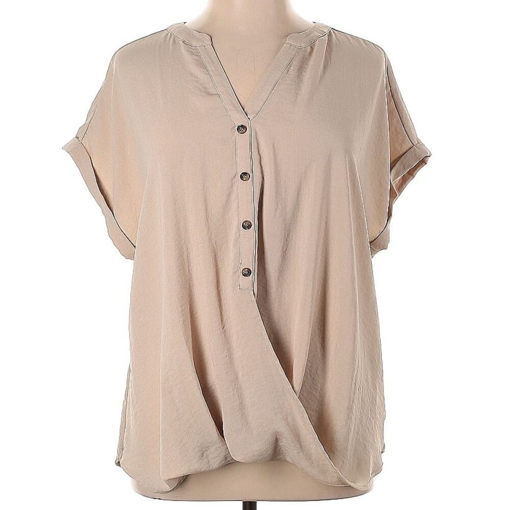 Dress Barn Plus Sz 1X Beige Lagenlook Oversized Baggy Casual Blouse Top $45